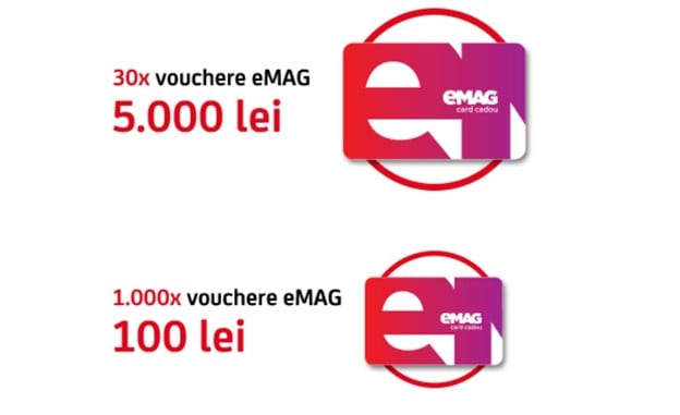 30x Vouchere eMag 5.000 lei, 1.000x vouchere eMag 100 lei